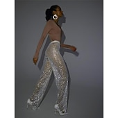cheap Bottoms-Metallic Sparkle Pants Sheer Mesh Rhinestone Cover Up Disco Solid Color Women&#039;s Party Club Pride Parade Adults&#039; Pants