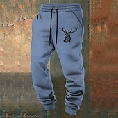cheap Sweatpants-Elk Vintage Men&#039;s 3D Print Sweatpants Joggers Pants Trousers Outdoor Street Casual Daily Polyester Lake blue White Blue S M L Mid Waist Elasticity Pants