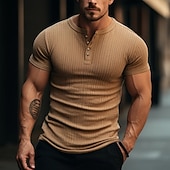 Men's Henley Shirt Men Ribbed Knit Collar Tee Muscle Shirt Ribbed Knit tee Tee Top Short Sleeves Plain Pit Strip Fashion Designer Basic Henley Vacation Street Going out Summer Brown Henley T-Shirt3
