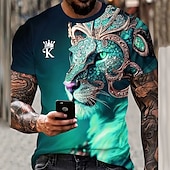 お買い得  アニマルプリントTシャツ-男性用 グラフィック 動物 虎 Tシャツ 半袖 Tシャツ 3Dプリント クルーネック シャツ 日常 デザイナー レトリ／ヴィンテージ スポーツ・アウトドア 祝日 お出かけ ブルー オレンジ グリーン 春夏 衣類 S M L XL 2XL 3XL 4XL