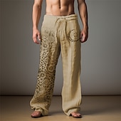 voordelige Klassiek-Voor heren Grafisch MOON Linnen broek Broeken Wijde broek Medium Taille Casual Vakantie Alledaagse kleding Uitgaan Lente Herfst Zwart Licht Bruin Blauw