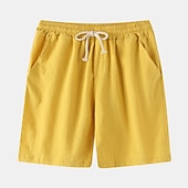 baratos Clássico-Homens Calção Shorts de linho Shorts de verão Com Cordão Cintura elástica Tecido Conforto Curto Casual Diário Feriado Misto de Algodão e Linho Moda Estilo Clássico Preto Branco