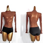 olcso Latin tánc ruházat-tánc salsa latin tánc társastánc trikó / oneesie tiszta szín splicing női teljesítmény edzés hosszú ujjú hálós spandex