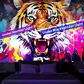 billige Blacklight -billedvev-blacklight billedvev uv reaktiv glød i mørket glød party neon tiger dyr psykedelisk trippy tåkete hengende billedvev veggkunst veggmaleri for stue soverom