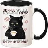 お買い得  マグカップ＆カップ-ポータブルセラミックコーヒーカップ 1 個 – 逆綴り効果のある黒猫デザイン – 外出先のコーヒー愛好家向けの 11 オンストラベルマグ