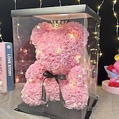 cheap Wedding Decorations-Rose Bear Artificial Foam Flowers with LED Light &amp; Plastic Gift Box- Perfect Romantic Gift for Mother&#039;s Day, Anniversary, Wedding, Birthday, Thanksgiving, and Christmas 25cm/10inch