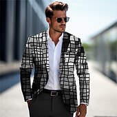 cheap Men&#039;s Printed Blazers-Men&#039;s Color Block Plaid / Check Gradient Ramp Long Sleeve Turndown Business Work Wear to work Going out Buttons Print Multi Pocket