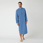 billiga Morgonrockar-Herr Pyjamas Vardagsklädsel Nattlinne Sovkläder 1 st Ren färg Mode Komfort Mjukt Hem Säng Polyester Andningsfunktion Rund hals Långärmad Grundläggande Höst Vår Blå Grå