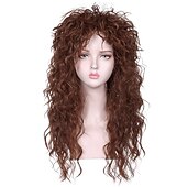 abordables Perruques historiques-perruque synthétique bouclée avec frange perruque fabriquée à la machine longue a1 cheveux synthétiques femme cosplay doux fête marron foncé perruques de carnaval
