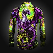 abordables Modèle 3D-Homme Dragon Chemise Chemise boutonnée manche longue Abstrait Usage quotidien Sortie Printemps été Col rabattu Imprimer Bouton bas Jaune Rouge Bleu Violet Orange