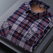 voordelige strijkvrije overhemden voor heren-Voor heren Overhemd Geruit overhemd Shirt met kraag Fleeceshirt Overhemd met knopen Ruitjes Bruiloft Buiten A B C D Lange mouw Strijkijzer Winter Kleding