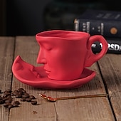 cheap Mugs &amp; Cups-Unique Face Shaped Water Cup With Saucer, Creative Coffee Cup Set, Microwave And Dishwasher Safe