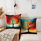 cheap Floral &amp; Plants Style-1PC Colorful Tree Double Side Pillow Cover Soft Decorative Square Cushion Case Pillowcase for Bedroom Livingroom Sofa Couch Chair