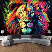 levne Tapiserie Blacklight-blacklight gobelín uv reaktivní záře ve tmě záře party neon lev zvíře psychedelický trippy mlhavý závěsný gobelín nástěnná malba pro obývací pokoj ložnice