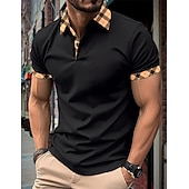 cheap Men's Classic Polo-Men's Polo Shirts Button Up Polos Casual Holiday Lapel Short Sleeve Fashion Basic Plaid Color Block Patchwork Summer Regular Fit White Polo Shirts