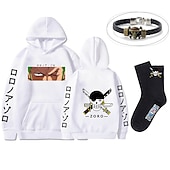 economico Magliette e felpe grafiche con cappuccio-set con roronoa zoro felpa oversize con cappuccio e bracciale in pu calzini 3 pezzi abiti one piece scimmia d. stampe grafiche anime rufy che stampano stile harajuku per uomo, donna, adulto, unisex,