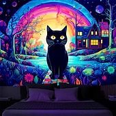 זול שטיחי קיר של Blacklight-blacklight שטיח uv תגובתי זוהר בחושך זוהר מסיבת ניאון קשת חתול פסיכדלי טריפי ערפילי תלוי שטיח קיר אמנות קיר לחדר שינה בסלון
