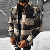 cheap Men&#039;s Shirt Jacket-Men&#039;s Plaid Geometric Pattern Shirt Jacket Overshirt Long Sleeve Fashion Going out Weekend Fall &amp; Winter Turndown Print Pink Blue Sky Blue Vivid Pink Orange