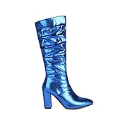 baratos Botas Slouch-botas femininas de cano alto, prateadas e metálicas – botas de salto bloco com estampa de cobra brilhante para moda de festa, clube e festival