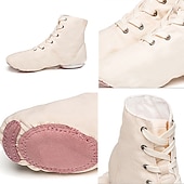 abordables Zapatos de jazz-Zapatos de baile de suela blanda para mujeres y niños, botines de lona con cordones, ligeros y flexibles para jazz, ballet y espectáculos.