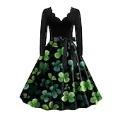 preiswerte Kleider-1950er Vintage inspiriert Cocktailkleid Knielang Kleid A-Linie Kleid Teekleid A-Linie Damen St. Patrick&#039;s Day Heimkehr Alltagskleidung Junggesellinnenabschiedsparty Teenager Erwachsene Kleid