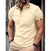 cheap Men's Classic Polo-Men's Polo Shirts Button Up Polos Casual Holiday Lapel Short Sleeve Fashion Basic Plaid Color Block Patchwork Summer Regular Fit White Polo Shirts