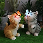 economico Luci paesaggistiche-luce da giardino con fiori di coniglio con ornamento solare, luce da giardino con gatto carino per decorazioni da giardinaggio, luce d&#039;ingresso divertente, statua da giardino solare con statuetta di coniglio da giardino