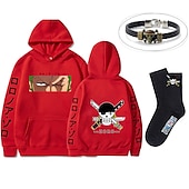 economico Magliette e felpe grafiche con cappuccio-set con roronoa zoro felpa oversize con cappuccio e bracciale in pu calzini 3 pezzi abiti one piece scimmia d. stampe grafiche anime rufy che stampano stile harajuku per uomo, donna, adulto, unisex,
