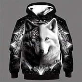 abordables Animaux 3D pour Garçon-Garçon 3D Loup Sweat à capuche Pullover manche longue 3D effet Printemps Automne Mode Vêtement de rue Frais Enfants 3-12 ans Capuche Extérieur Casual du quotidien Standard