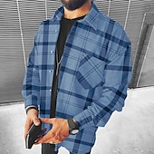 preiswerte Flanellhemden-Herren Flanellhemd Hemdjacke Overshirt Tartan Straße Täglich Braun Dunkelgray Langarm Umlegekragen Frühling &amp; Herbst Bekleidung Button-Down
