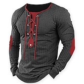 economico T-shirt in maglia a coste-Per uomo Maglietta Maglietta a Maglia a Coste Camicia a Maniche Lunghe Manica Lunga Colletto Primavera &amp; Autunno Blocco di colori Moda Designer Essenziale Patchwork Coulisse Vacanza Streetwear Uscire