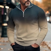 billiga Geometrisk pikétröja för män-Herr Randig Färggradient Zip Polo Golf pikétröjor Långärmad Polotröjor Blixtlås Ledigt Utomhus Ledigt / vardag Streetwear 3D Mönster Höst vinter Blå Grön Kaki