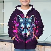 voordelige Jongens 3D Dieren-Carnaval Jongens 3D Wolf Trui met capuchon Jas Overkleding Lange mouw Herfst Winter Actief Streetwear Stoer Polyester Kinderen 3-12 jaar Rits Straat Dagelijks Normale pasvorm