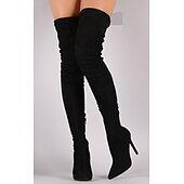 voordelige Mode laarzen-Dames Laarzen Stilettohakken Hak Laarzen Feest Dagelijks Effen Kleur Over de knie laarzen Dij hoge laarzen Hoge Hak Naaldhak Gepuntte Teen Elegant Sexy Klassiek Imitatiesuède PU Rits Amandel Zwart