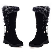 cheap Snow &amp; Winter Boots-Women&#039;s Black Faux Fur Trimmed Winter Boots - Warm and Stylish, Lace-Up Design, Non-Slip Sole, Ideal for Cold Weather and Casual Wear