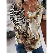 billige Grafisk butikk Sweatshirts &amp; Hettegensere-kvinners valentine hjerte sweatshirt genser leopard fritidssport rund hals print kvart glidelås lange ermer svart hvit gul oransje grønn høst &amp;amp; vinter