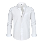 abordables chemises sans repassage pour hommes-Homme Chemise Chemise habillée Uni Bureau &amp; Carrière Fête de mariage Noir Blanche Rose dragée bleu marine manche longue Revers Printemps &amp; Automne Vêtement Tenue