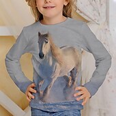 abordables Animaux 3D de Fille-Fille 3D Cheval Tee-shirts Chemises manche longue 3D effet Printemps Automne Actif Mode Le style mignon Enfants 3-12 ans Col Ras du Cou Extérieur Casual du quotidien Standard