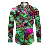 halpa Geometric Pattern-Miesten 3D Print Geometrinen printti Paita Button Up paita Pitkähihainen Abstrakti Arki-asut Bile Kevät kesä Sänkyjen avaus Painettu Painike alas Keltainen Rubiini Sininen Apila Harmaa