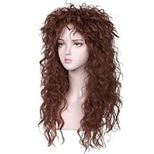 abordables Perruques historiques-perruque synthétique bouclée avec frange perruque fabriquée à la machine longue a1 cheveux synthétiques femme cosplay doux fête marron foncé perruques de carnaval