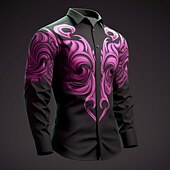 cheap Plants Pattern-Men&#039;s Shirt Button Up Shirt Long Sleeve Artistic Daily Wear Going out Fall &amp; Winter Turndown Print Button-Down Light Blue Yellow Dark Green Purple Green