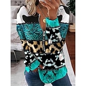 billige Grafisk butikk Sweatshirts &amp; Hettegensere-kvinners valentine hjerte sweatshirt genser leopard fritidssport rund hals print kvart glidelås lange ermer svart hvit gul oransje grønn høst &amp;amp; vinter