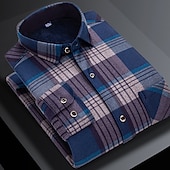 voordelige strijkvrije overhemden voor heren-Voor heren Overhemd Geruit overhemd Shirt met kraag Fleeceshirt Overhemd met knopen Ruitjes Bruiloft Buiten A B C D Lange mouw Strijkijzer Winter Kleding