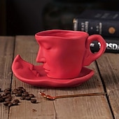 cheap Mugs &amp; Cups-Unique Face Shaped Water Cup With Saucer, Creative Coffee Cup Set, Microwave And Dishwasher Safe