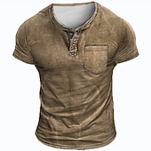 baratos Camiseta Henley Casual-Homens Camiseta Camisa Henley T-shirt Manga Curta Tecido Moda Designer Básico Estilo vintage Henley Férias Rua Para Noite Verão Cinzento Camiseta Henley