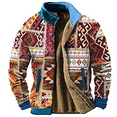 levne Vintage etnické mikiny-Pánské Grafika Etno Mikiny Mikina na zip Fleecová bunda Svrchní oblečení Dlouhý rukáv Mikina Stojáček Denní Na běžné nošení Vintage Retro Dovolená Jdeme ven Fleece Zima