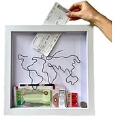 economico Statue-scatola archivio avventure, scatola delle ombre da viaggio con fessura, scatole dei ricordi per ricordi, cornice della scatola delle ombre, porta biglietti con mappa del mondo e design dell&#039;aereo, biglietto per il concerto del cinema fotografico