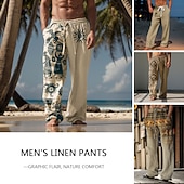 cheap Men's Printed Casual Pants-Men's Ethnic Sunfire Casual Pants Pants Trousers Baggy Pants Mid Waist Vintage Outdoor Streetwear Daily Wear Fall &amp; Winter Black White Green