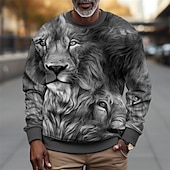 baratos Moletons 3D masculinos-Homens Gráfico Leão camisolas Moletom Manga Longa Moletom Gola Redonda Moda Diário Casual Impressão 3D Férias Feriado Para Noite Imprimir Primavera &amp; Outono