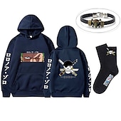 economico Magliette e felpe grafiche con cappuccio-set con roronoa zoro felpa oversize con cappuccio e bracciale in pu calzini 3 pezzi abiti one piece scimmia d. stampe grafiche anime rufy che stampano stile harajuku per uomo, donna, adulto, unisex,